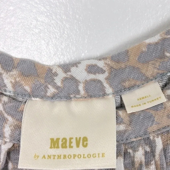 Maeve Anthropologie Women’s XS Tan Linen Leopard Puff Sleeve Top - Picture 3 of 9
